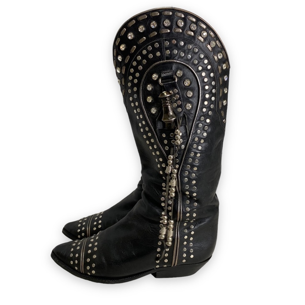 El Vaquero -  Studded Rhinestone Tassel Black Boots- - 7